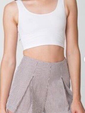 AMERICAN APPAREL Gray Stripe High Waisted Flutter Pleat Hot Short M